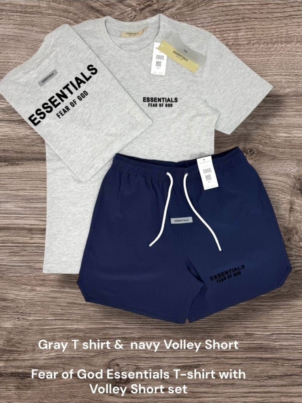 Essentials Gray Tee and Navy Volley Shorts Set